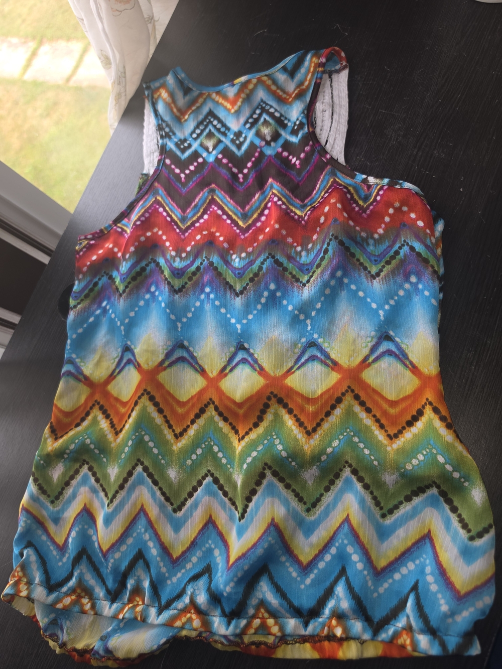 KOHL'S Multicolor Chevron Crochet-Trim Sleeveless Top - Blue Multi - Picture 3 of 4
